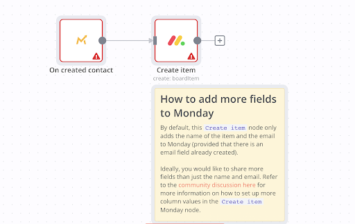 Workflow example connecting Monday.com and Mautic with n8n