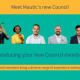Green background with photos of the seven council members on a transparent background. Above on a yellow background in blue text says 'Meet Mautic's new Council' and the Mautic logo on a blue background to the right. Below it says 'Introducing your new Council members' and 'The new Council members bring a diverse range of experience and expertise to the team.' 